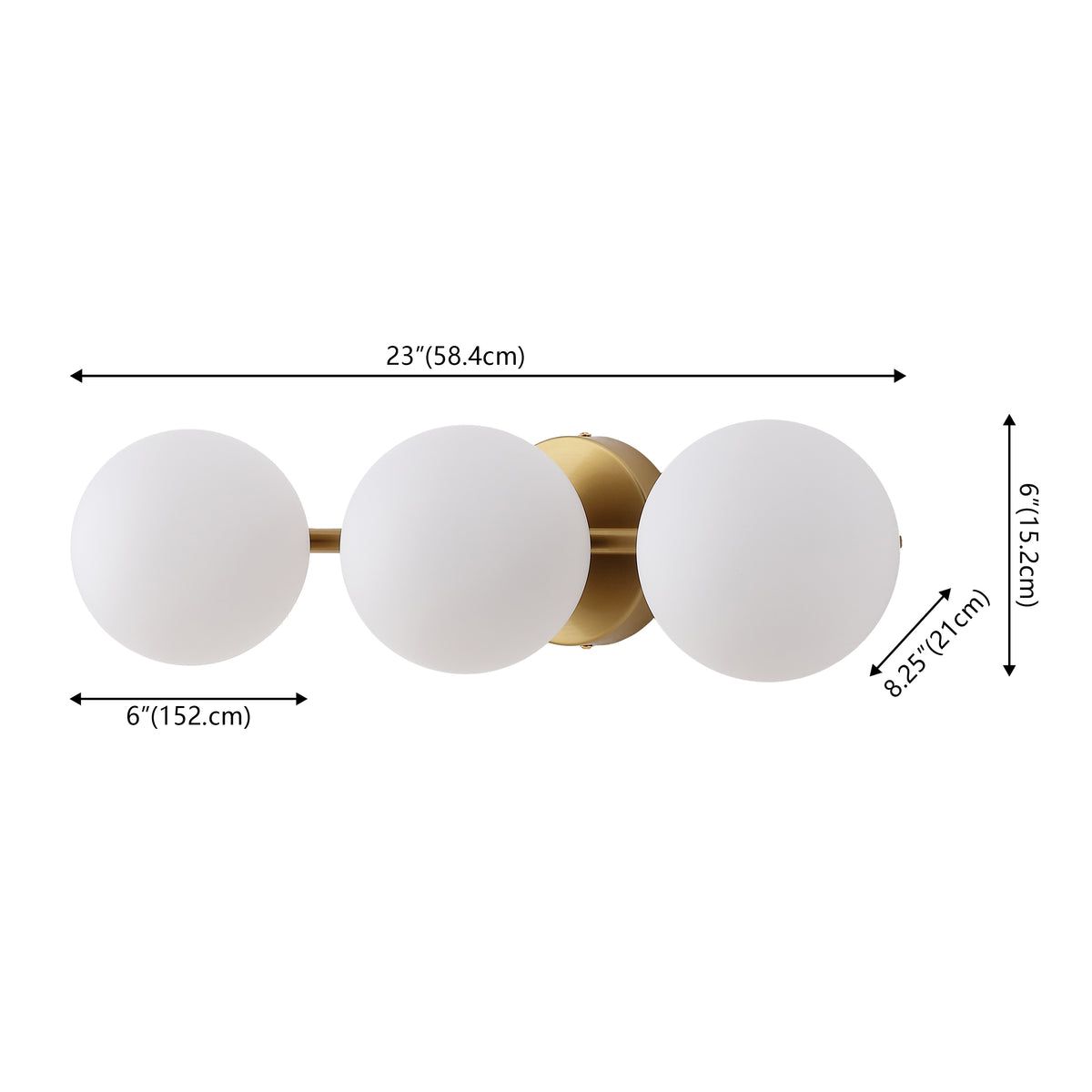 Opal 23 in. 3-Light Mid-Century Modern Metal and Frosted Glass Globe LED Vanity Light