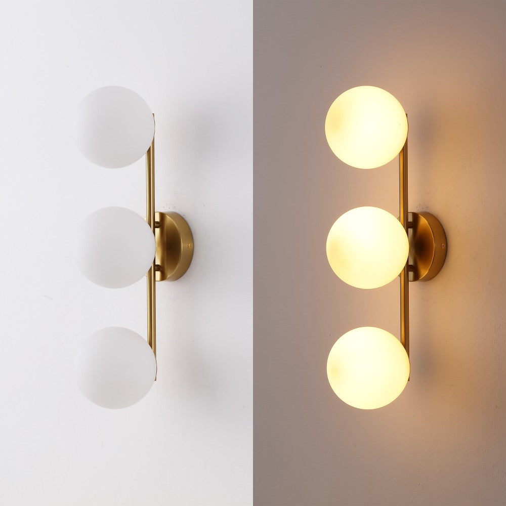 Opal 23 in. 3-Light Mid-Century Modern Metal and Frosted Glass Globe LED Vanity Light