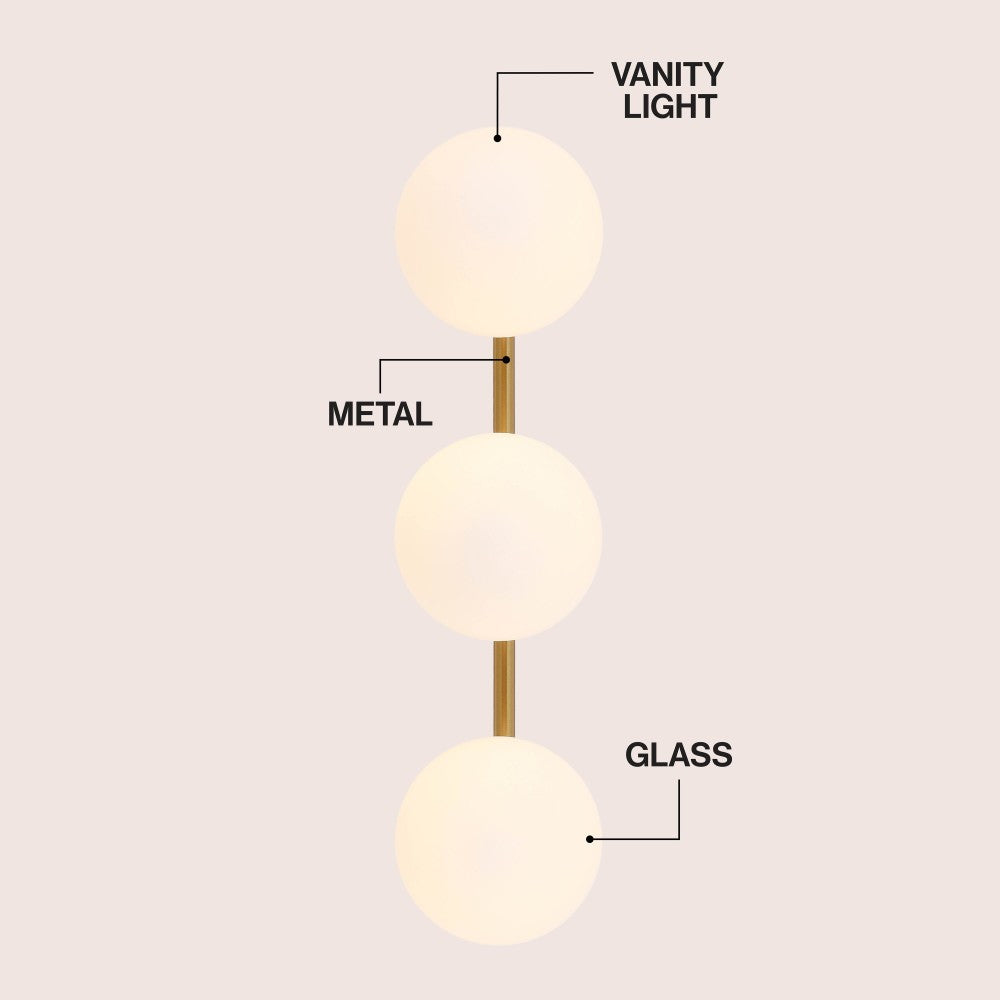 Opal 23 in. 3-Light Mid-Century Modern Metal and Frosted Glass Globe LED Vanity Light
