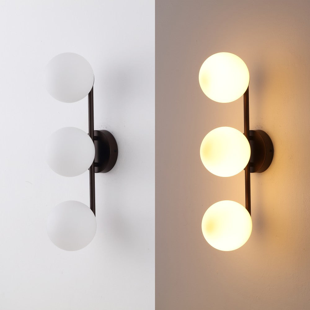 Opal 23 in. 3-Light Mid-Century Modern Metal and Frosted Glass Globe LED Vanity Light