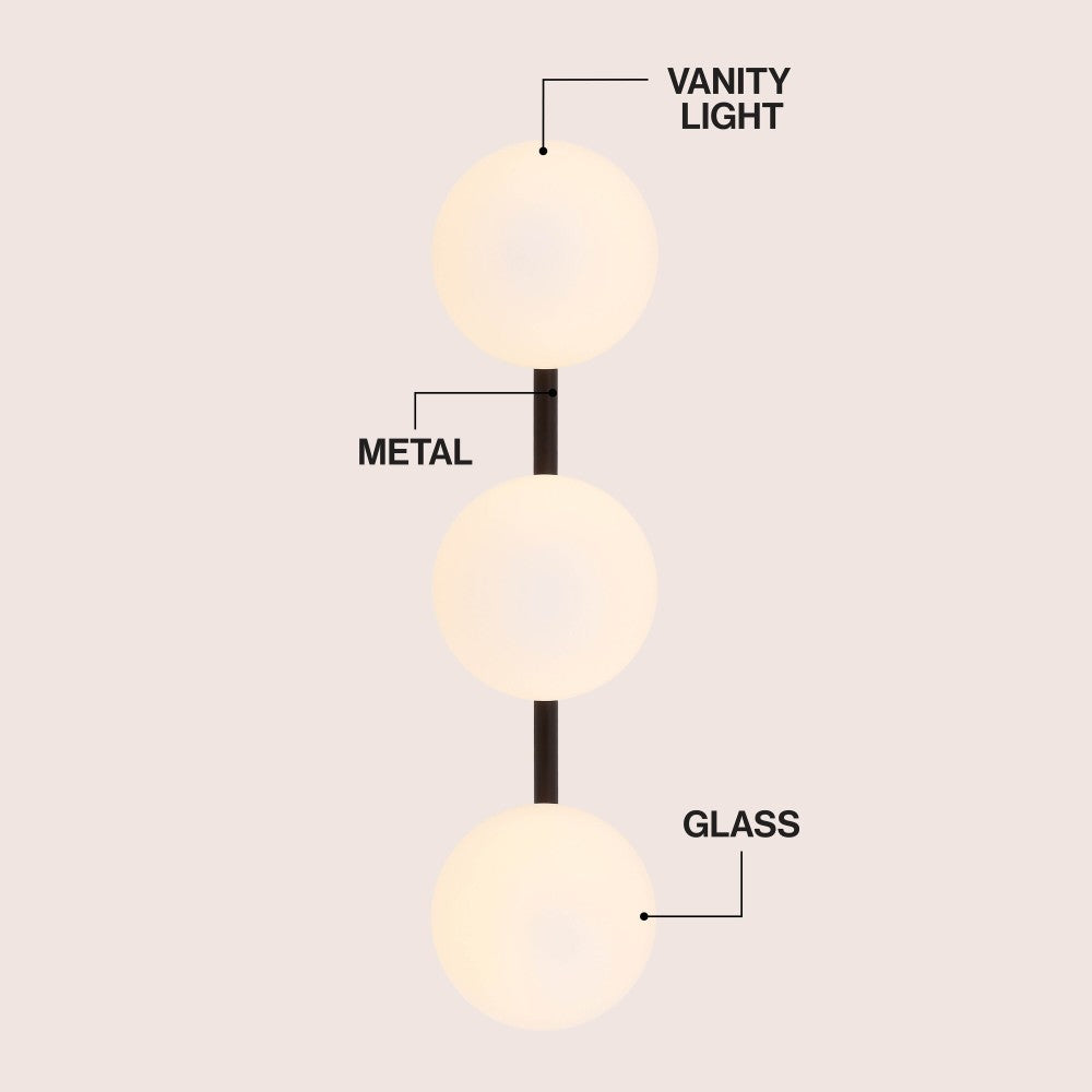 Opal 23 in. 3-Light Mid-Century Modern Metal and Frosted Glass Globe LED Vanity Light
