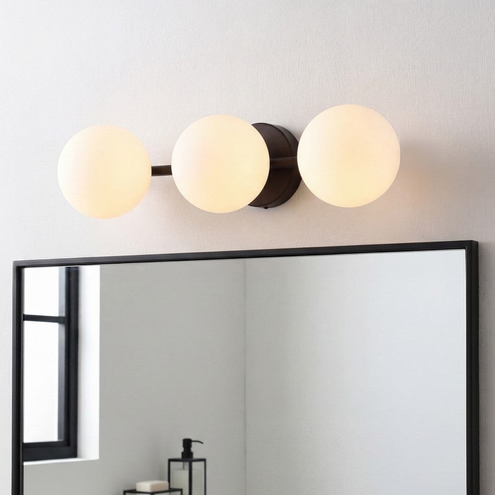 Opal 23 in. 3-Light Mid-Century Modern Metal and Frosted Glass Globe LED Vanity Light