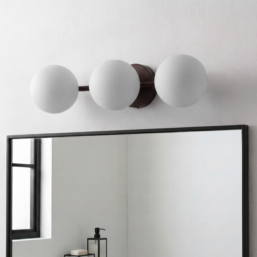 Opal 23 in. 3-Light Mid-Century Modern Metal and Frosted Glass Globe LED Vanity Light