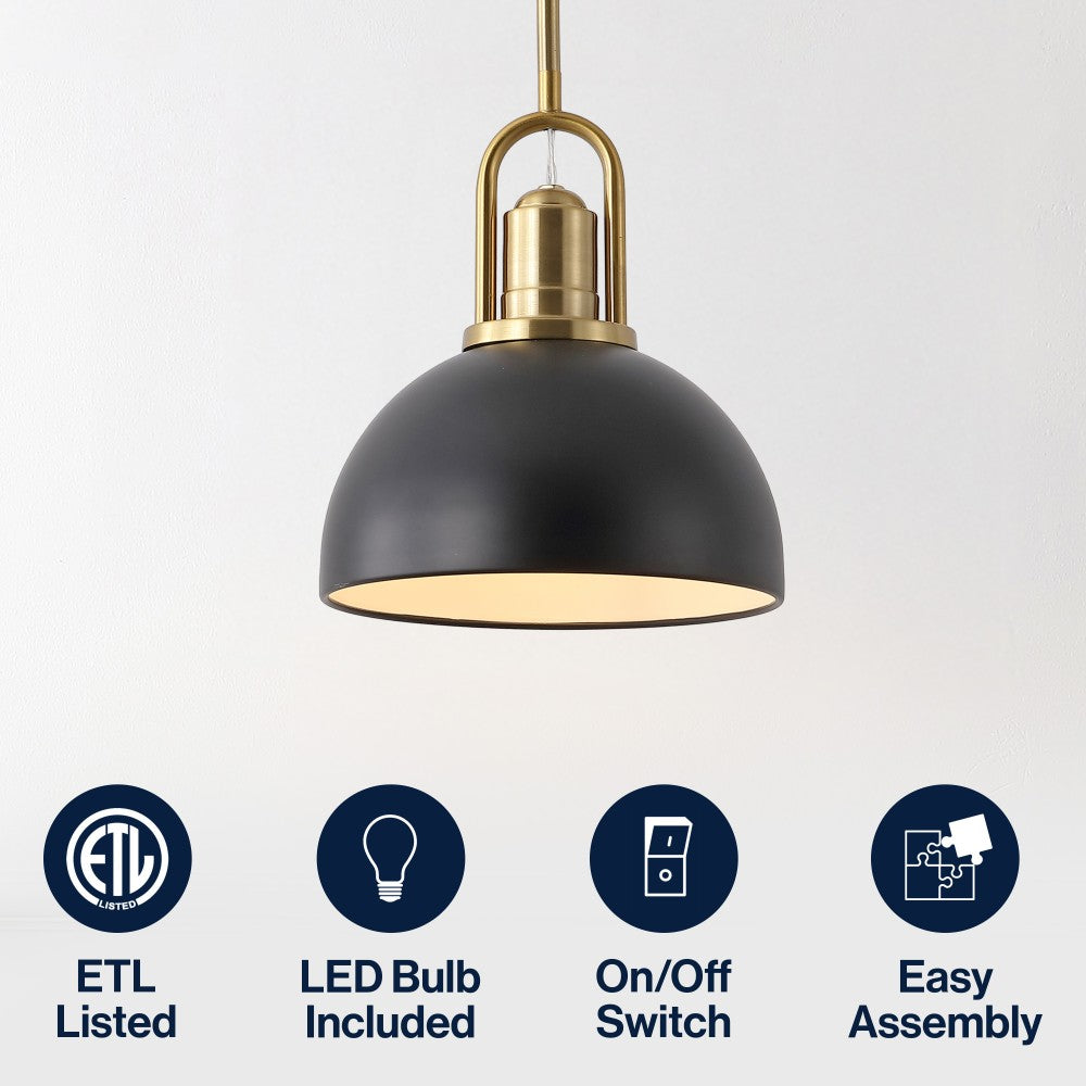 Solstice 9.5 in. 1-Light Modern Farmhouse Industrial Metal Dome LED Pendant