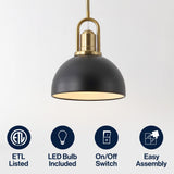 Solstice 9.5 in. 1-Light Modern Farmhouse Industrial Metal Dome LED Pendant
