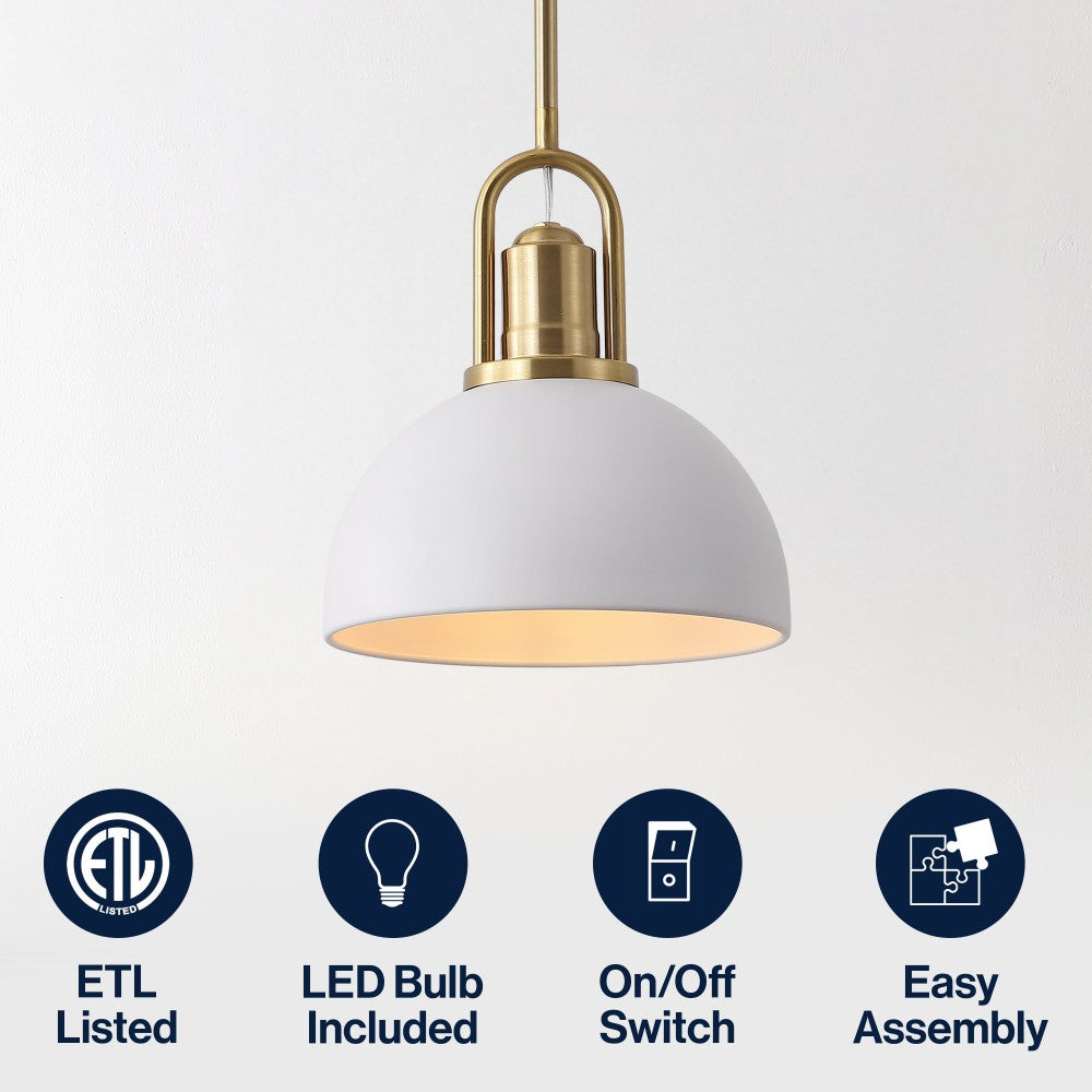 Solstice 9.5 in. 1-Light Modern Farmhouse Industrial Metal Dome LED Pendant