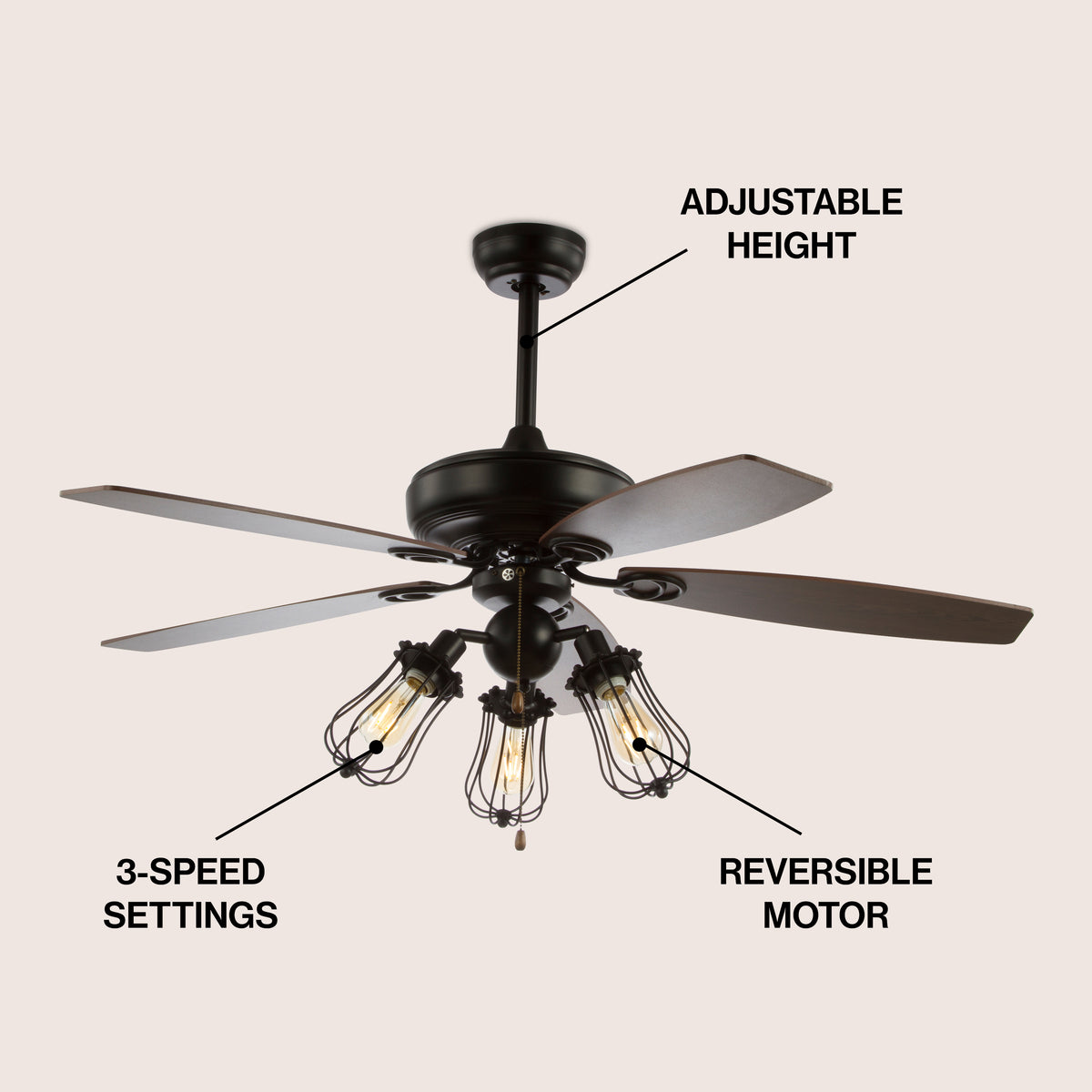 Finch 52" Caged 3-Light Metal/Wood LED Ceiling Fan