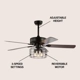 Maroon 52" 3-Light Industrial Metal/Wood LED Ceiling Fan With Remote