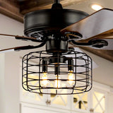 Maroon 52" 3-Light Industrial Metal/Wood LED Ceiling Fan With Remote