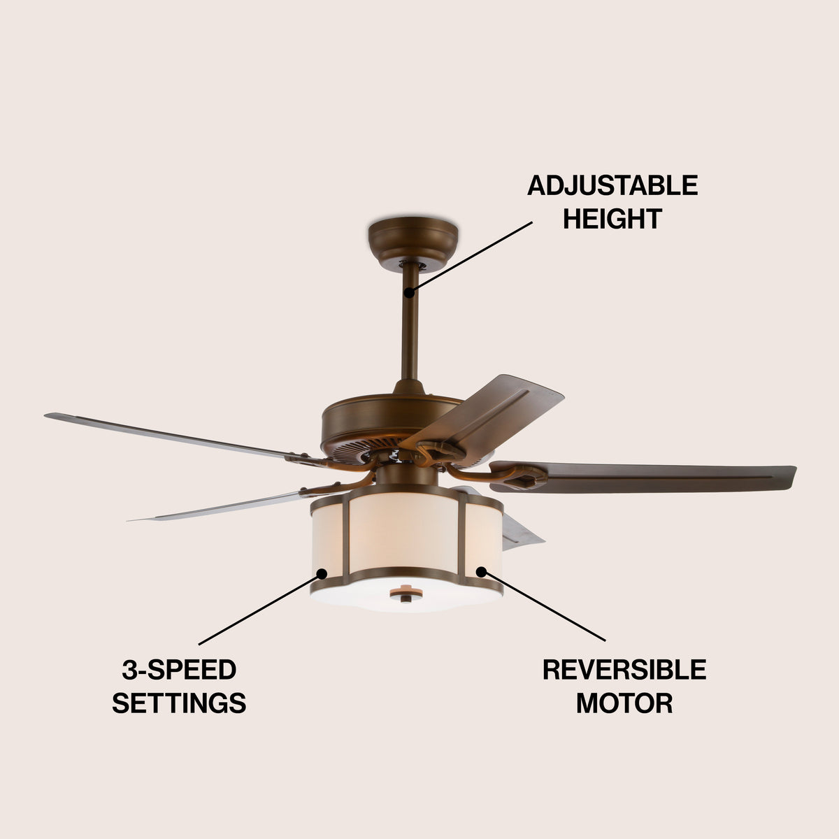 Guadeloupe 52" 3-Light Metal/Wood LED Ceiling Fan With Remote