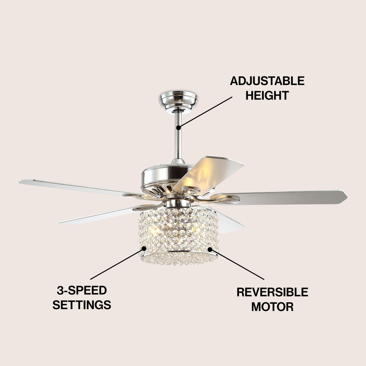 Layard 52" 3-Light Crystal Prism Drum LED Ceiling Fan With Remote