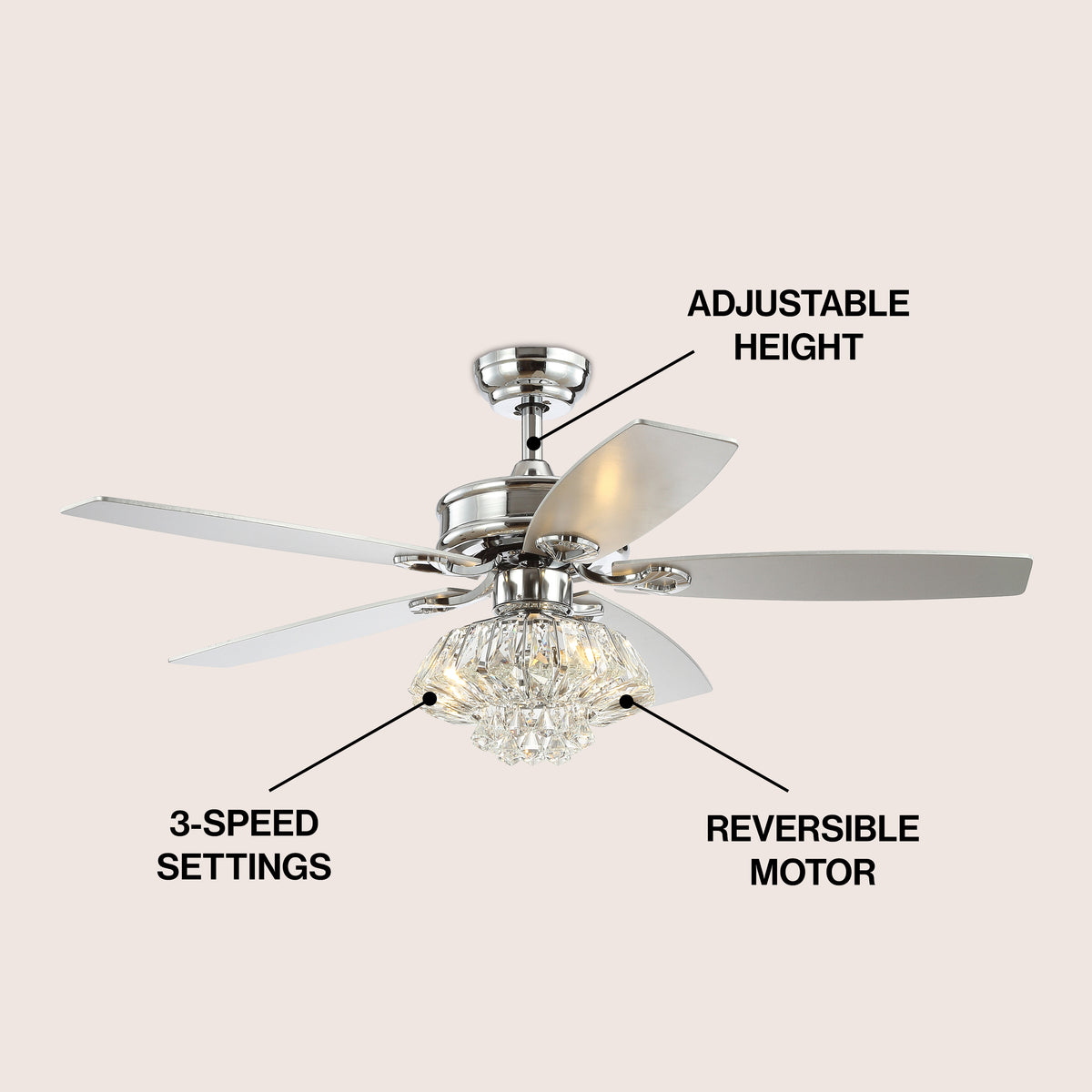 Geelvink 48" 3-Light Glam Crystal Drum LED Ceiling Fan With Remote
