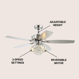 Geelvink 48" 3-Light Glam Crystal Drum LED Ceiling Fan With Remote