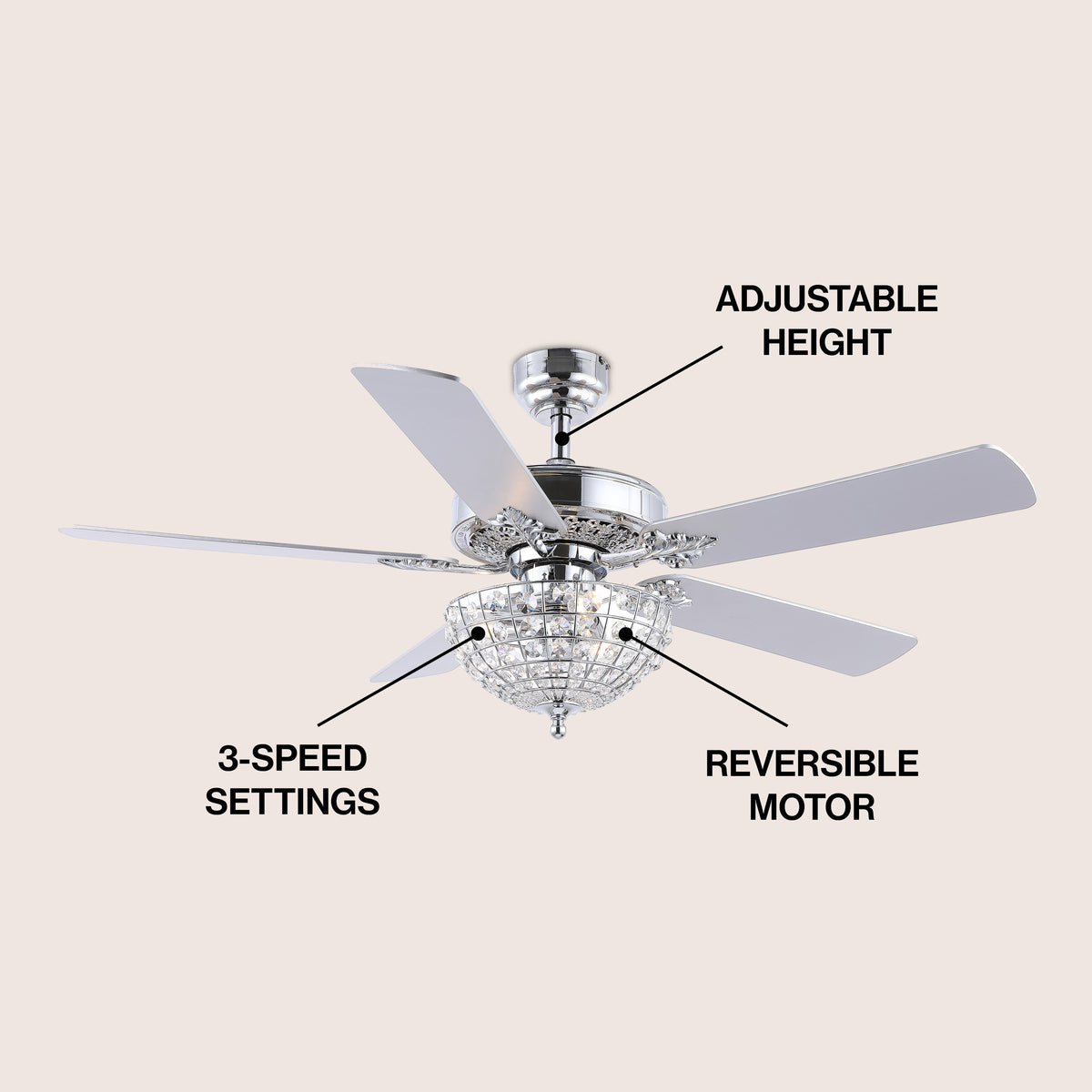 Daniel 52" Glam Classic Crystal Dome Shade LED Ceiling Fan With Remote