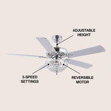 Daniel 52" Glam Classic Crystal Dome Shade LED Ceiling Fan With Remote