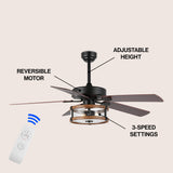 Sundowner 52" Rustic Industrial Iron/Wood/Seeded Glass Mobile-App/Remote-Controlled LED Ceiling Fan
