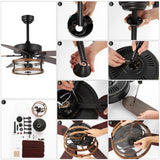 Sundowner 52" Rustic Industrial Iron/Wood/Seeded Glass Mobile-App/Remote-Controlled LED Ceiling Fan