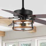 Sundowner 52" Rustic Industrial Iron/Wood/Seeded Glass Mobile-App/Remote-Controlled LED Ceiling Fan