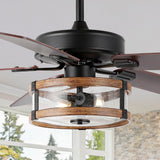 Sundowner 52" Rustic Industrial Iron/Wood/Seeded Glass Mobile-App/Remote-Controlled LED Ceiling Fan