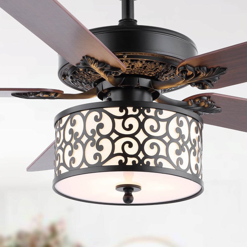 Simmons 52" Farmhouse Industrial Iron Scroll Drum Shade LED Ceiling Fan With Remote