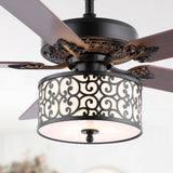 Simmons 52" Farmhouse Industrial Iron Scroll Drum Shade LED Ceiling Fan With Remote