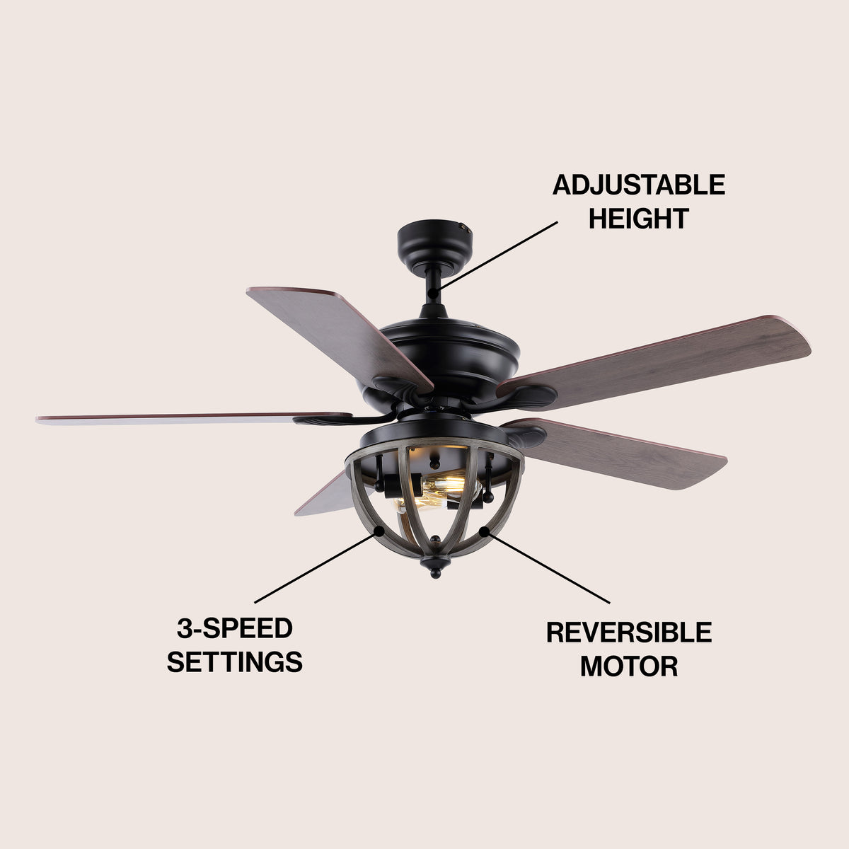 Collins 52" Farmhouse Industrial Iron Dome Shade LED Ceiling Fan With Remote