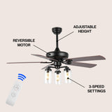 Hunter 52"  Rustic Industrial Iron/Wood/Seeded Glass Mobile-App/Remote-Controlled LED Ceiling Fan