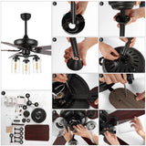Hunter 52"  Rustic Industrial Iron/Wood/Seeded Glass Mobile-App/Remote-Controlled LED Ceiling Fan