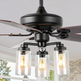 Hunter 52"  Rustic Industrial Iron/Wood/Seeded Glass Mobile-App/Remote-Controlled LED Ceiling Fan