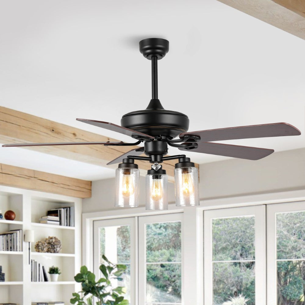 Hunter 52"  Rustic Industrial Iron/Wood/Seeded Glass Mobile-App/Remote-Controlled LED Ceiling Fan