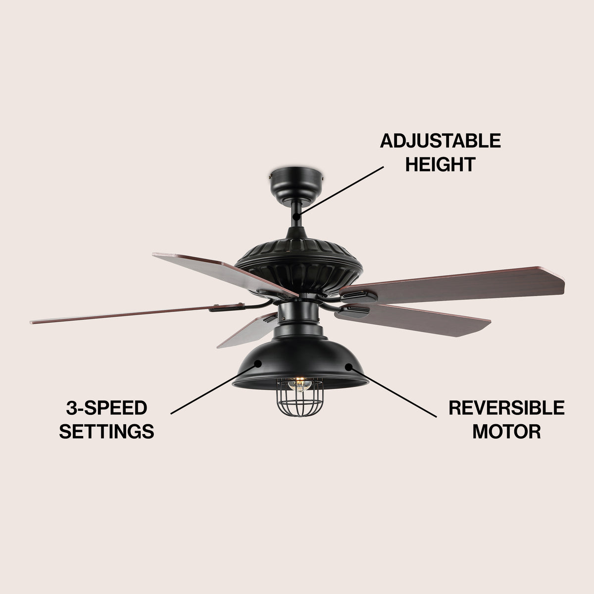 Hopkins 52" Farmhouse Industrial Iron Dome Shade LED Ceiling Fan With Remote