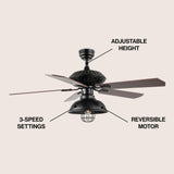 Hopkins 52" Farmhouse Industrial Iron Dome Shade LED Ceiling Fan With Remote