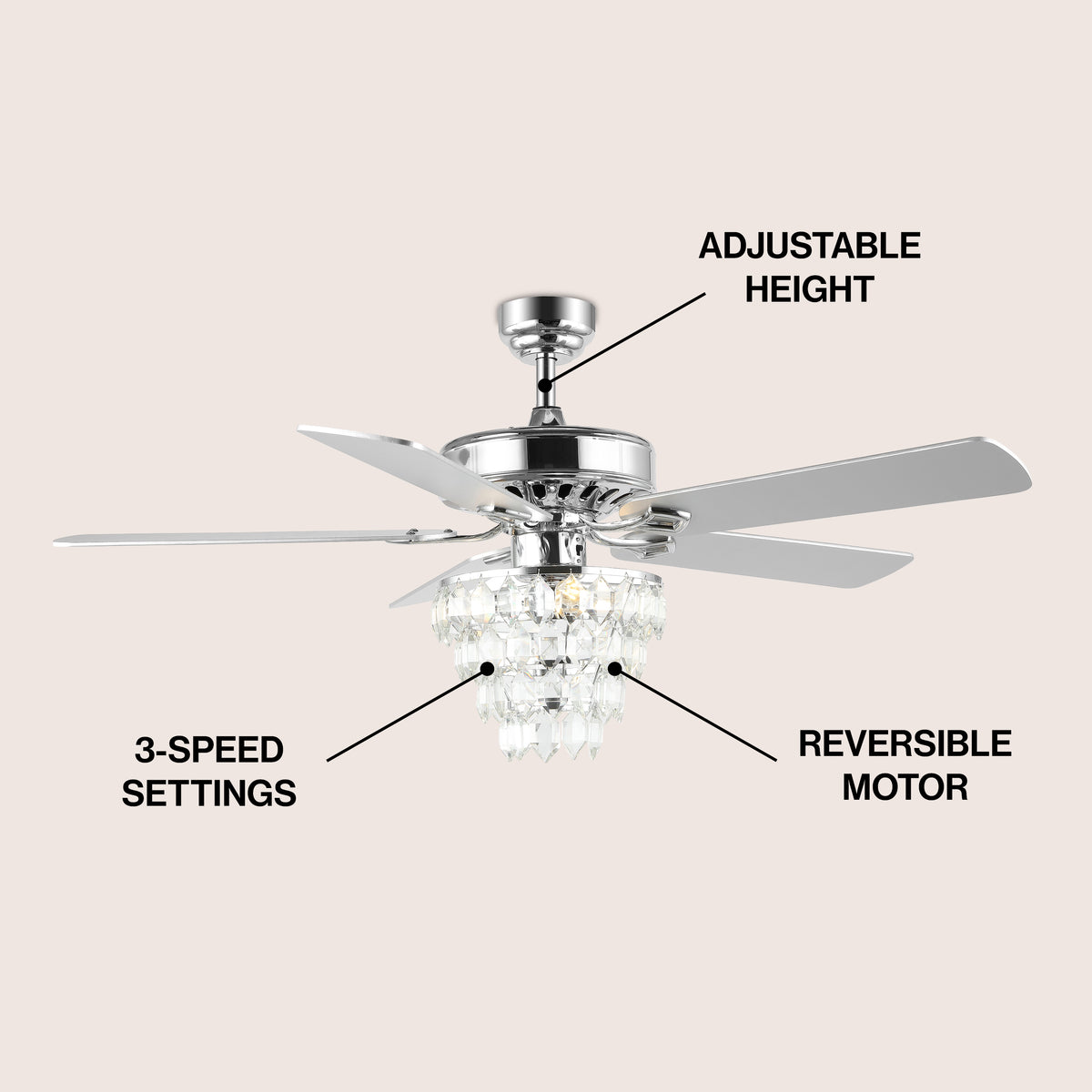 Ramsey 52" Glam Modern Crystal Shade LED Ceiling Fan With Remote