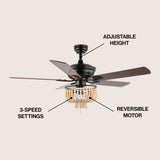 Damon 52" Farmhouse Rustic Wood Bead Shade LED Ceiling Fan With Remote