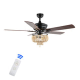 Damon 52" Farmhouse Rustic Wood Bead Shade LED Ceiling Fan With Remote