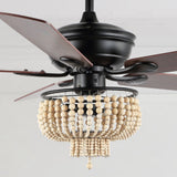 Damon 52" Farmhouse Rustic Wood Bead Shade LED Ceiling Fan With Remote