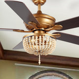 Decadent Rustic Farmhouse Iron/Wood Bead Mobile-App/Remote-Controlled LED Ceiling Fan