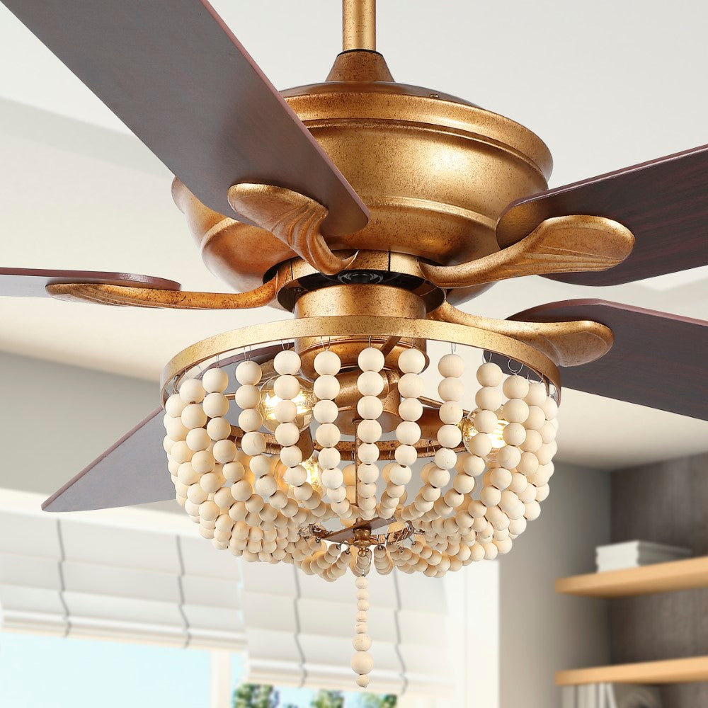 Decadent Rustic Farmhouse Iron/Wood Bead Mobile-App/Remote-Controlled LED Ceiling Fan