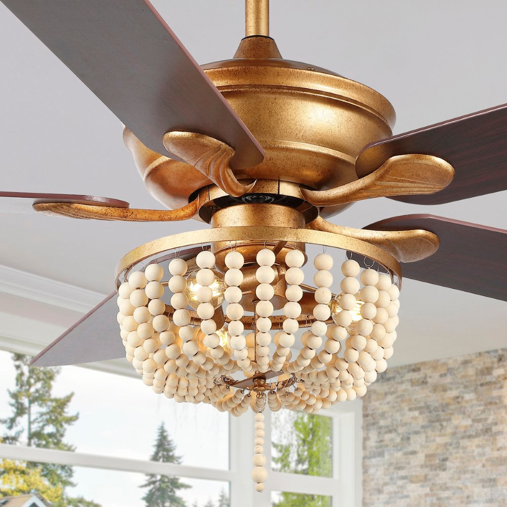 Decadent Rustic Farmhouse Iron/Wood Bead Mobile-App/Remote-Controlled LED Ceiling Fan