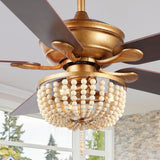 Decadent Rustic Farmhouse Iron/Wood Bead Mobile-App/Remote-Controlled LED Ceiling Fan
