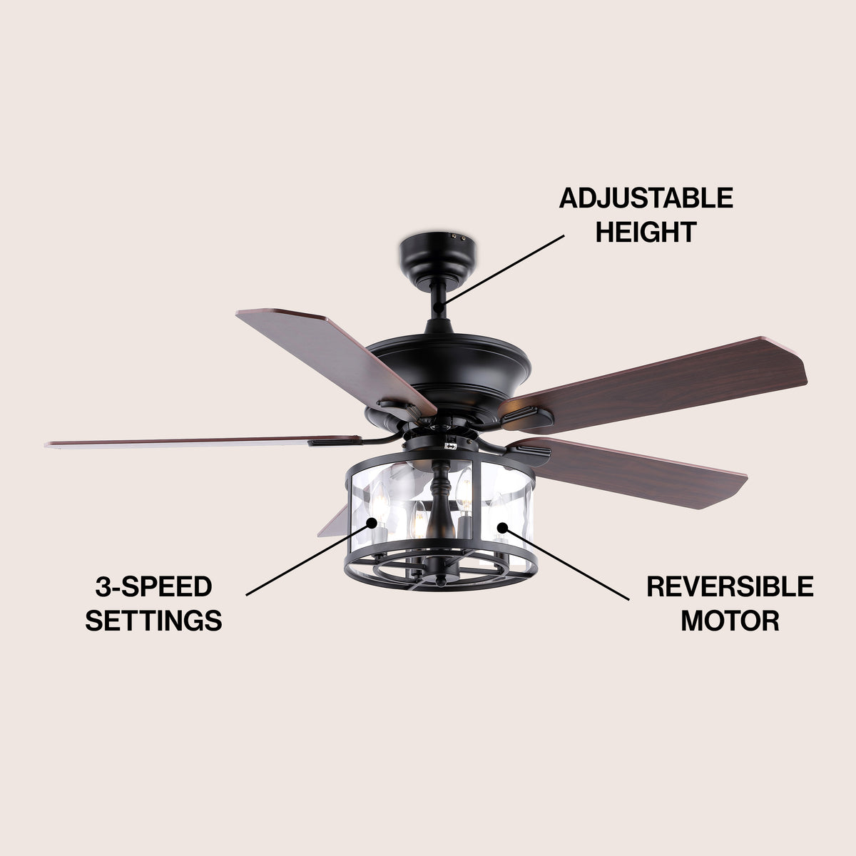 Evelyn 52" Farmhouse Industrial Iron Drum Shade LED Ceiling Fan With Remote