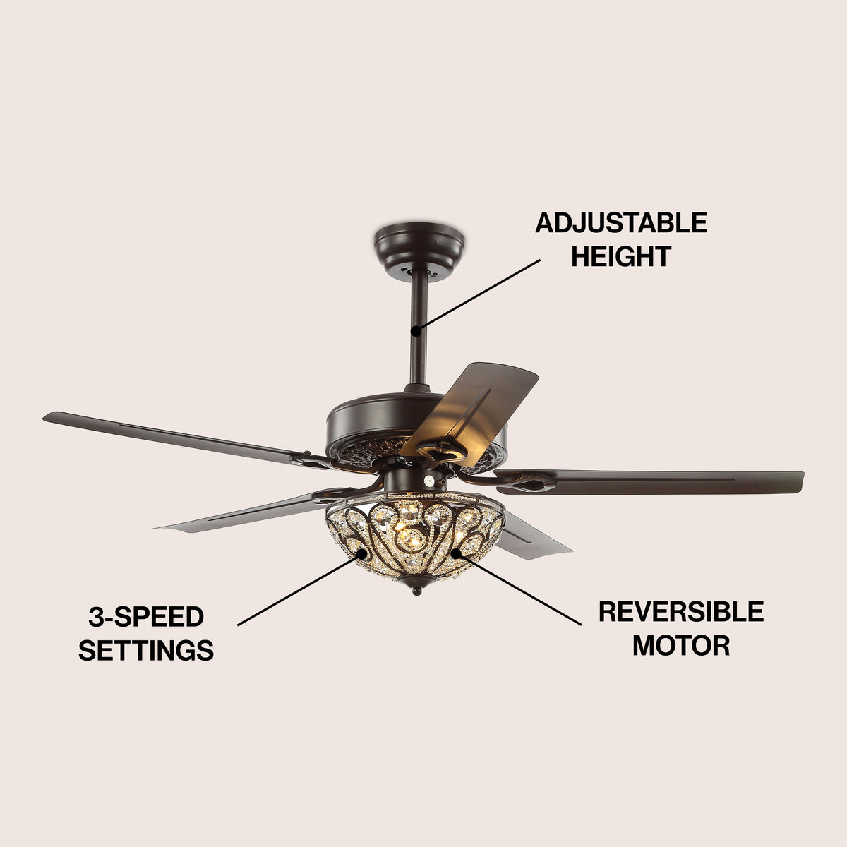 Nanday 48" 3-Light Wrought Iron LED Ceiling Fan With Remote