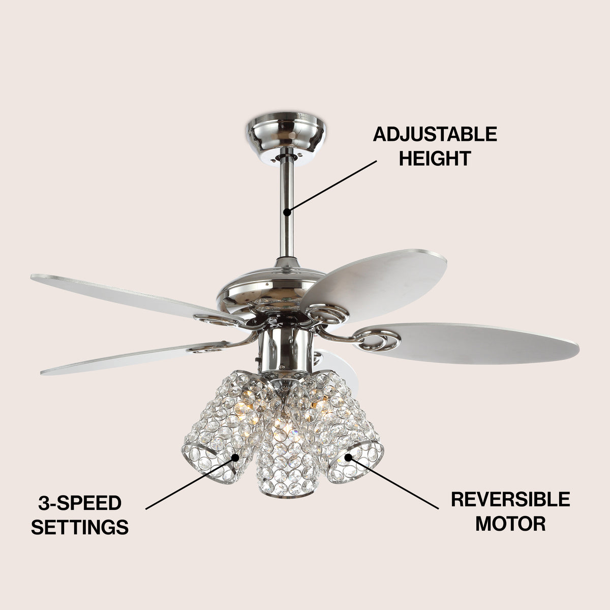 Olive 42" 3-Light Crystal LED Ceiling Fan With Remote