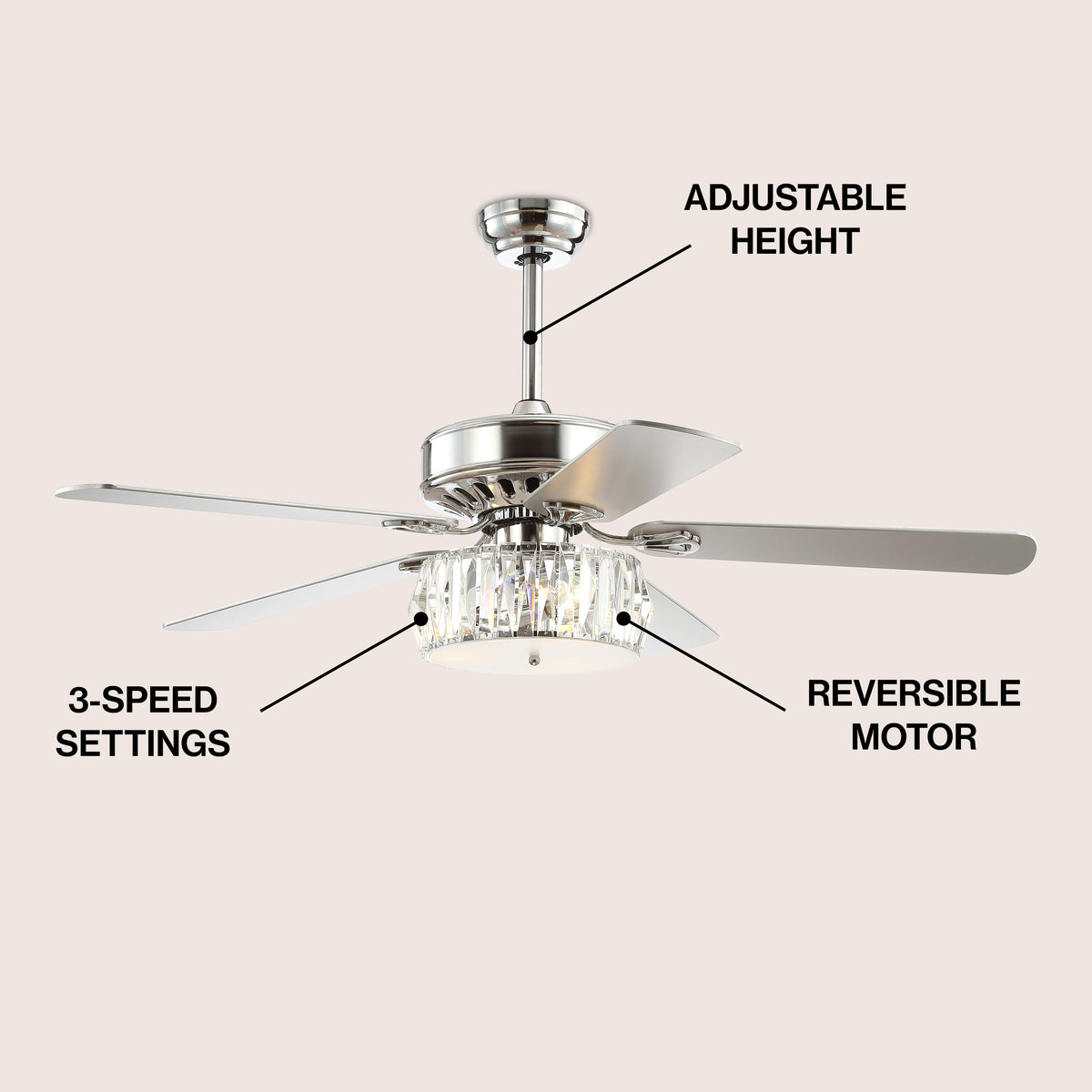 Swiftie 52" 3-Light Crystal Prism Drum LED Ceiling Fan With Remote