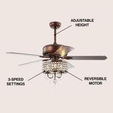 Crimson 52" 3-Light Crystal LED Fan With Remote