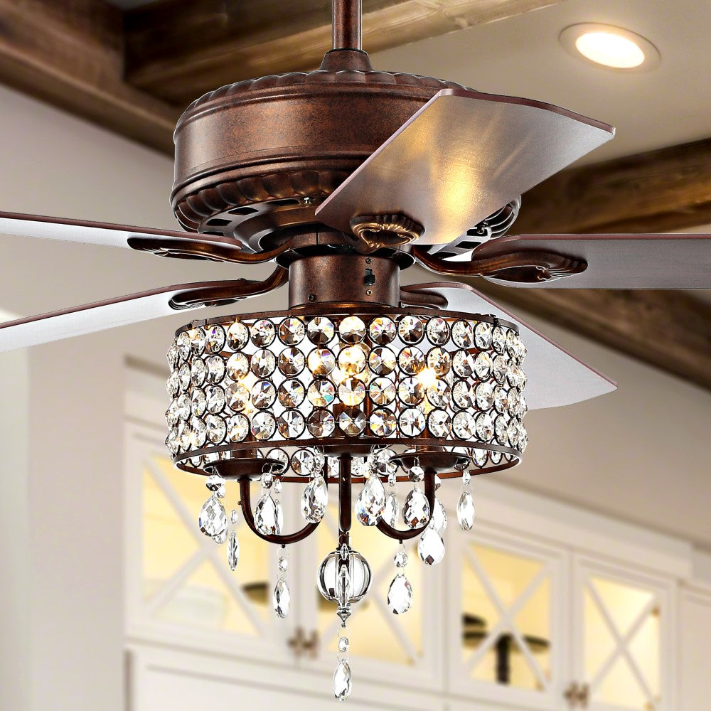 Crimson 52" 3-Light Crystal LED Fan With Remote