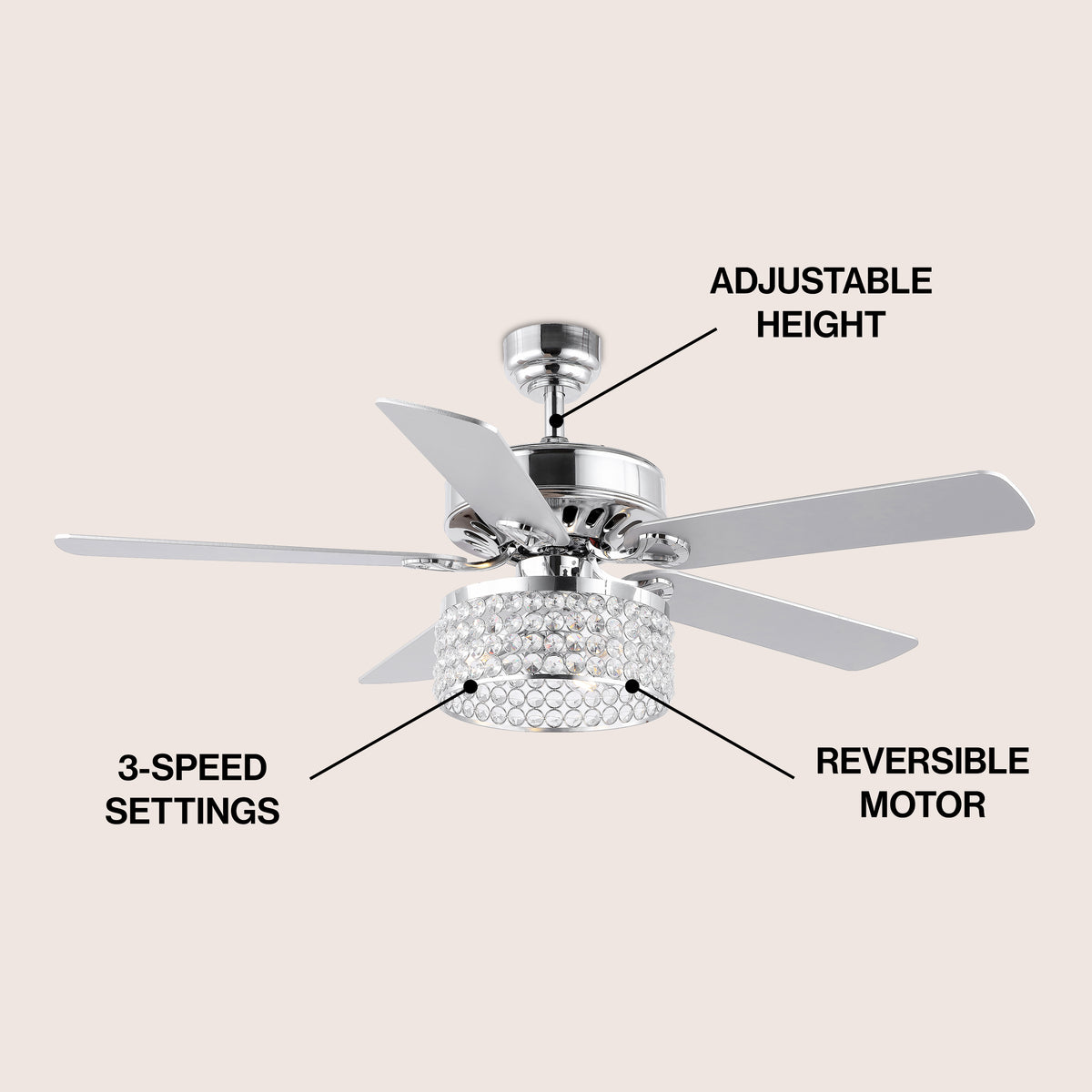Kristin 52" Crystal/Metal Modern Glam Drum LED Ceiling Fan With Remote