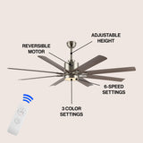 Harbor 66" Contemporary Industrial Iron/Plastic Mobile-App/Remote-Controlled 6-Speed Ceiling Fan with Integrated LED Light