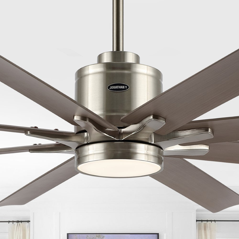 Harbor 66" Contemporary Industrial Iron/Plastic Mobile-App/Remote-Controlled 6-Speed Ceiling Fan with Integrated LED Light