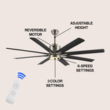 Harbor 66" Contemporary Industrial Iron/Plastic Mobile-App/Remote-Controlled 6-Speed Ceiling Fan with Integrated LED Light
